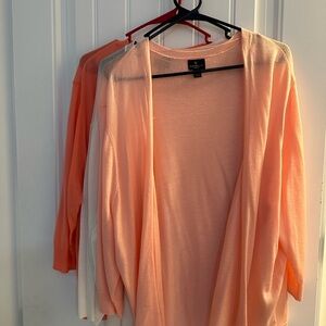 All 3 Worthington Women's Light Cardigans-Orange 1x, White 2x, Peach 2x